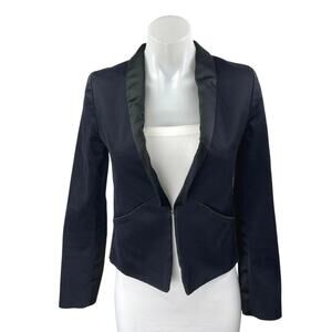 Surface To Air Black Satin Collar Long Sleeve Pockets Blazer Coat Jacket Size 4